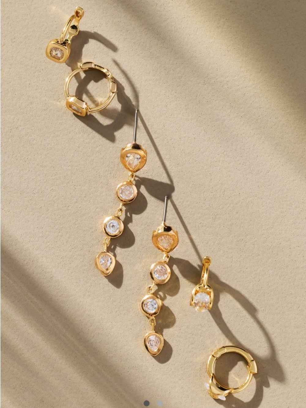 Free Ship! Anthropologie 14K Gold Crystal Huggies Hoop Earrings Set NWT - Picture 2 of 3